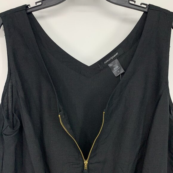Ashley Stewart Romper Black Ramie Sleeveless Zip V Neck Drawstring - Picture 5 of 9